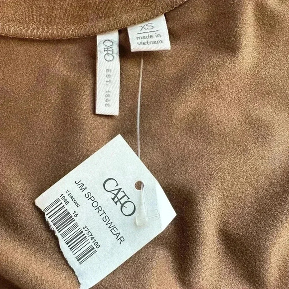 Cato Womens Brown Block Sleeveless Top Blouse Faux
Suede Like Stretch Size XS - Picture 5 of 6